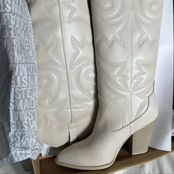 Steve Madden Lasso Lincoln High Bone Beige Cowboy Boots New Womans Knee High - Picture 7 of 11
